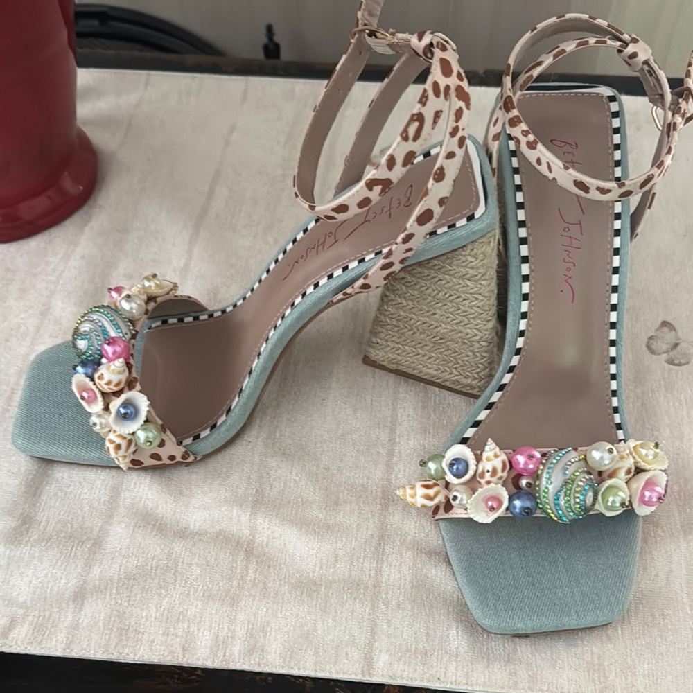 Betsey Johnson Mint Sandals with Floral Embellishments